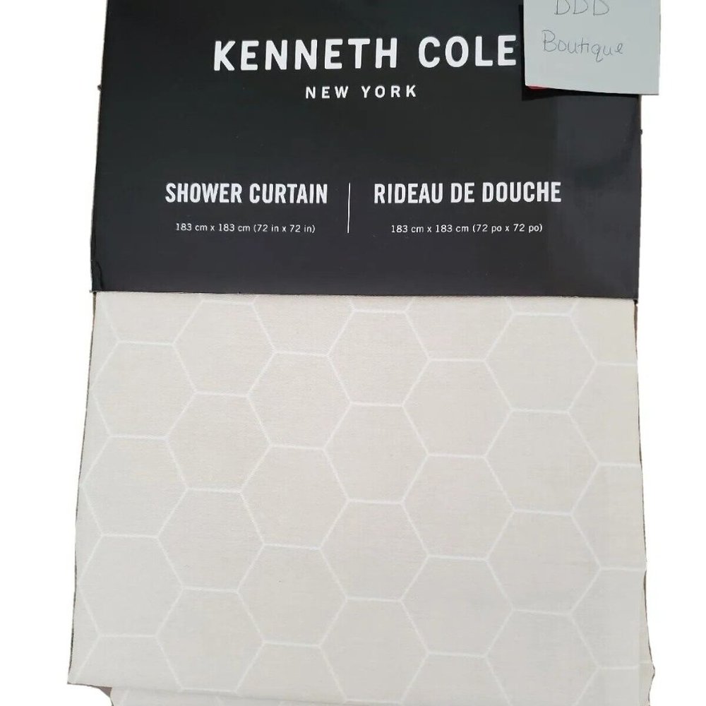 Kenneth Cole Shower Curtain Beige Tan White 72 x 72